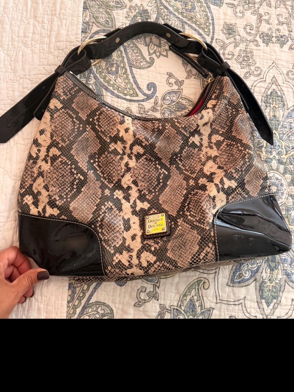 Dooney & Bourke Snake-Print Hobo in Black and Taupe
